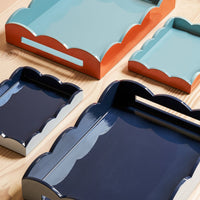Addison Ross - Scalloped Tray - Orange & Chambray - 28x20 cm