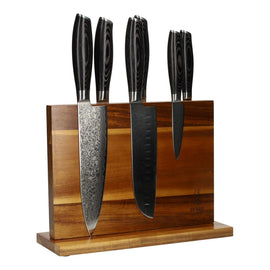 Damask Pakka Wood 6-piece Knife Set + Magnetic Knife Block Double Sided Damast Pakka Wood 6-delige Messenset + Magnetisch Messenblok Messenset met blok Shinrai Japan