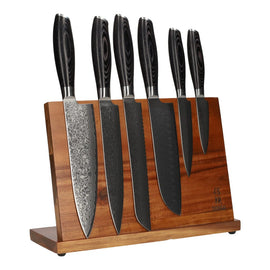 Damask Pakka Wood 6-Piece Knife Set + Magnetic Knife Block Single Sided Damast Pakka Wood 6-Delige Messenset + Magnetisch Messenblok Messenset met blok Shinrai Japan