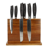 Damast Pakka Wood 6-delige Messenset + Magnetisch Messenblok Messenset met blok Shinrai Japan