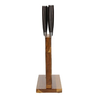 Hammered RVS 6-delige Messenset + Acacia houder dubbelzijdig Messenset met blok Shinrai Japan