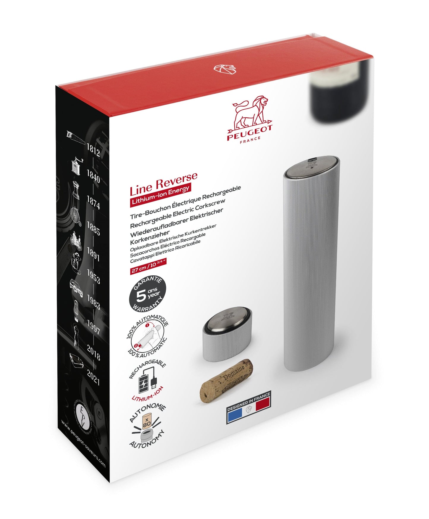 Peugeot - Line Reverse Elektrische Kurkentrekker Aluminium 21 cm Peugeot