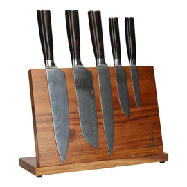 Shinrai Knives - Damascus Print 5-piece + Magnetic Knife Block Single-sided Shinrai Japan - Damascus Print 5-delig + Magnetisch Messenblok Enkelzijdig Messenset met blok Shinrai Japan