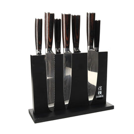 Shinrai Knives - Damascus Print 7-piece Knife Set + Magnetic Knife Block Double Sided - Black Shinrai Japan - Damascus Print 7-delige Messenset + Magnetisch Messenblok Dubbelzijdig - Zwart Messenset met blok Shinrai Japan