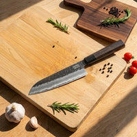 Shinrai Knives - Blackout Edition Damascus Santoku mes 18 cm Santokumes Shinrai Knives