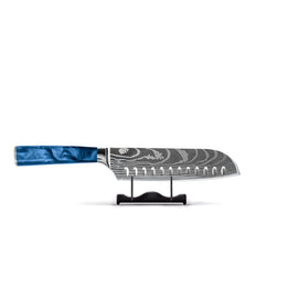 Shinrai Knives - Damascus Print Epoxy Sapphire Santoku knife 18 cm Shinrai Knives - Damascus Print Epoxy Sapphire Santoku mes 18 cm Santokumes Shinrai Knives