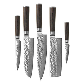 Shinrai Knives - Hammered Damask BR 5-Piece Knife Set Shinrai Knives - Hammered Damast BR 5-Delige Messenset Messenset Shinrai Knives