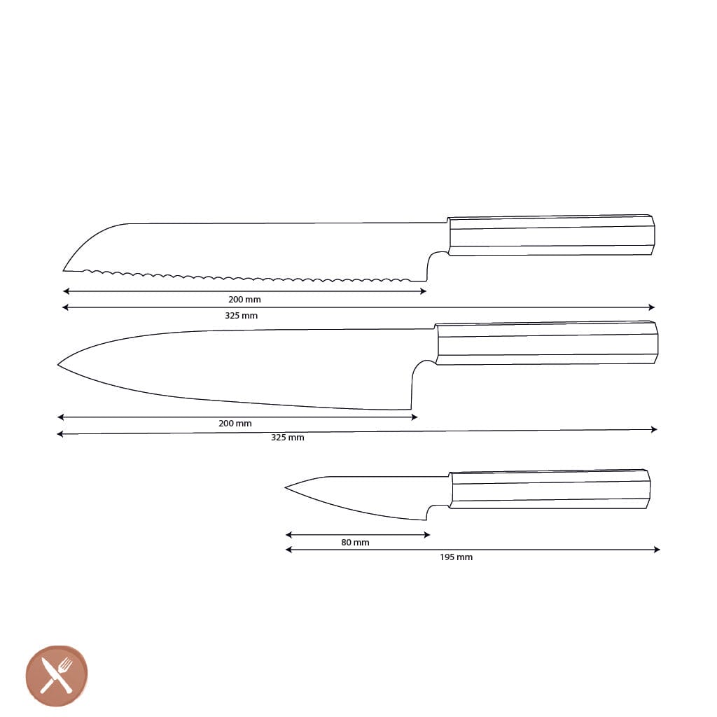 Shinrai Knives - Kigami Exclusive Damascus 3-delige set - Koksmes + Broodmes + Schilmes Messenset Shinrai Knives