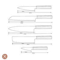 Couteaux Shinrai - Kigami Exclusive Damascus 5 pièces - Couteau de chef + Couteau à pain + Nakiri + Couteau de bureau + Couteau d'office Ensemble de couteaux Shinrai Knives