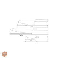 Couteaux Shinrai - Ensemble de couteaux damas Kurayami 3 pièces - Couteau de chef + Santoku + Couteau d'office Ensemble de couteaux Shinrai Knives