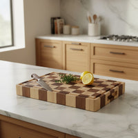 Shinrai Knives - Luxe Snijplank Schaak - Kopshout - Bundel Houten snijplank Shinrai Knives