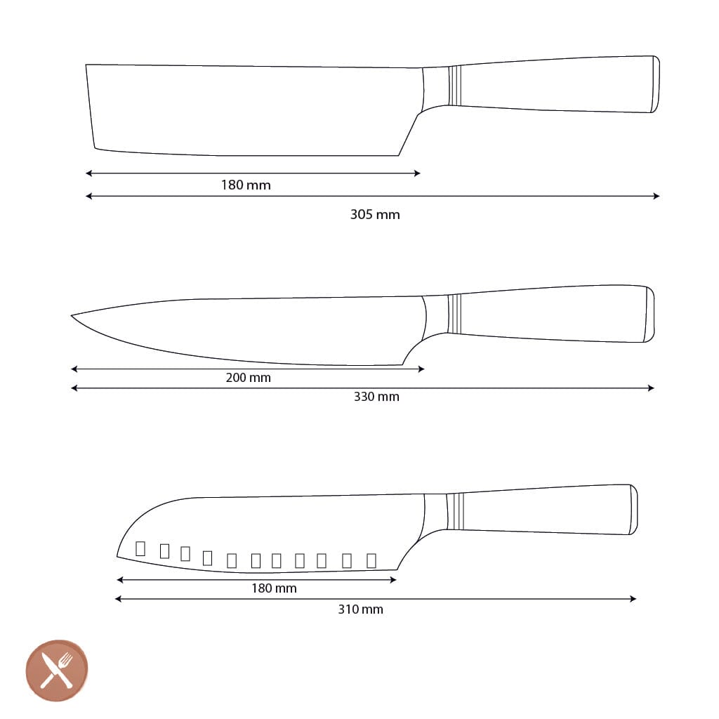 Shinrai Knives - Micarta Jewels 3-delige Messenset - Koksmes + Nakiri + Santoku Messenset Shinrai Knives