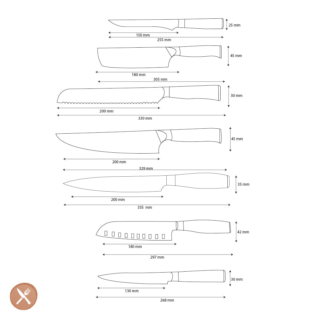 Shinrai Knives - Micarta Jewels 7-delige Damascus Messenset Messenset Shinrai Knives