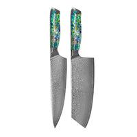 Shinrai Knives - Parelmoer Jewels 2-delige Damascus Messenset - Koksmes + Nakiri Messenset Shinrai Knives