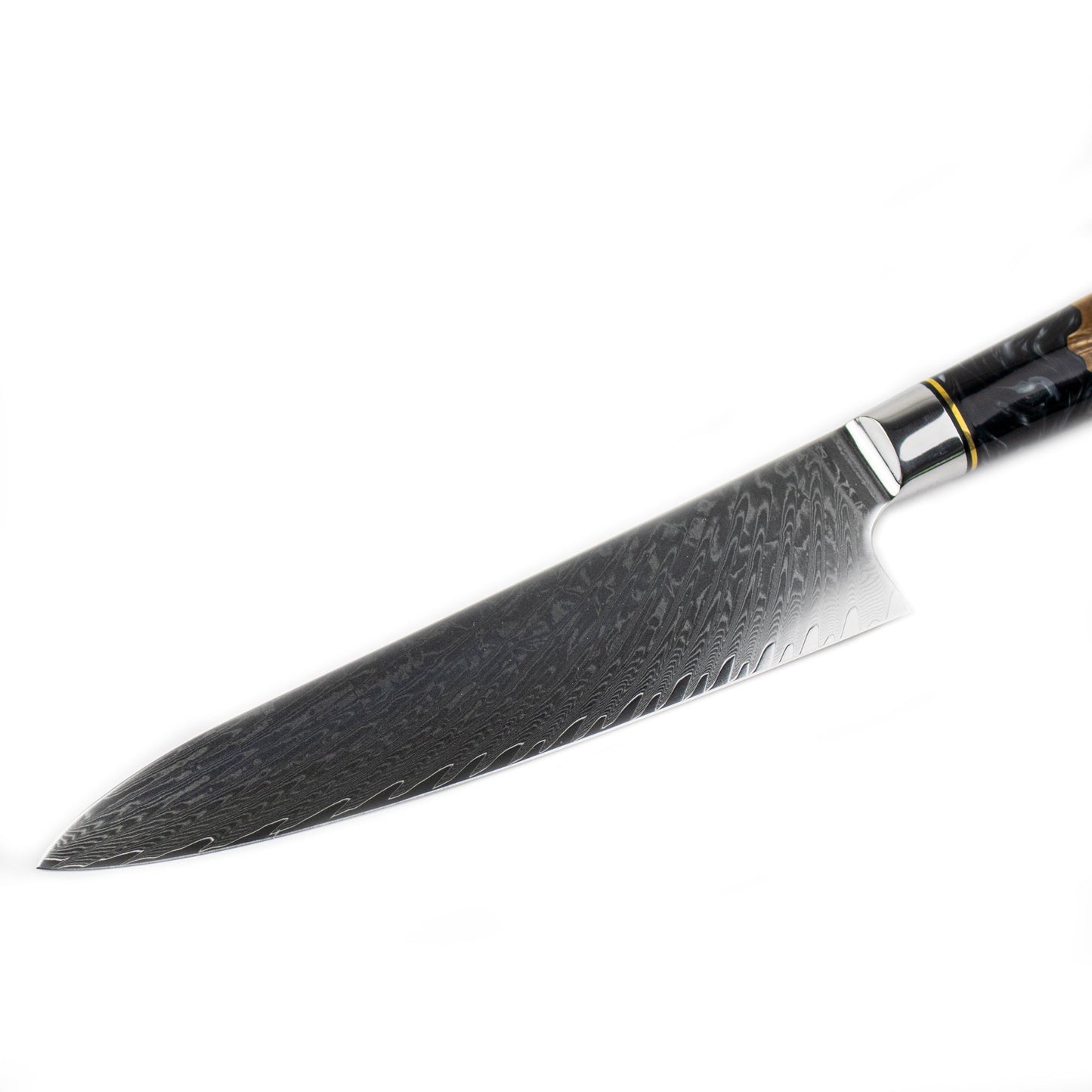 Epoxy Onyx 6-delige Damascus Messenset + Acaciahouder Dubbelzijdig Shinrai Japan