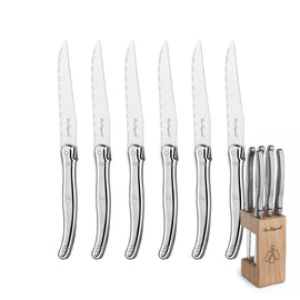 Lou Laguiole - Tradition 6 steak knives + knife block - stainless steel Lou Laguiole - 6-pc steak knives in wooden block - inox Steakmes Lou Laguiole