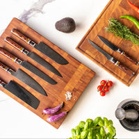 Micarta Jewels 7-delige Damascus Messenset + Acaciahouder Style 1 Messensets Shinrai Japan