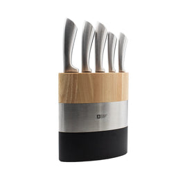 Richardson Sheffield - Fusion 5-piece Knife Set with Knife Block - Natural Wood & Black Richardson Sheffield - Fusion 5-delige Messenset met Messenblok - Naturel Hout & Zwart Messenset met blok Richardson Sheffield