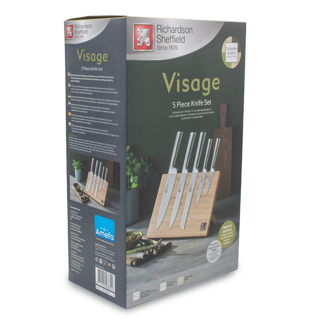 Richardson Sheffield - Visage 5-Delige Messenset met Magnetische Messenhouder - Bamboe Messenset met blok Richardson Sheffield