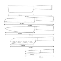 Shinrai Knives - Damascus Print Epoxy Sapphire 5-Piece Knife Set - Chef's Knife + Bread Knife + Nakiri + Santoku + Paring Knife