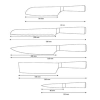 Shinrai Knives - Damascus Print Epoxy Sapphire 5-Piece Knife Set - Chef's Knife + Bread Knife + Nakiri + Small Santoku + Paring Knife