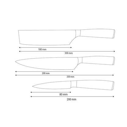 Shinrai Knives - Ensemble de 3 couteaux en acier inoxydable martelé - Couteau de chef + Nakiri + Couteau d'office