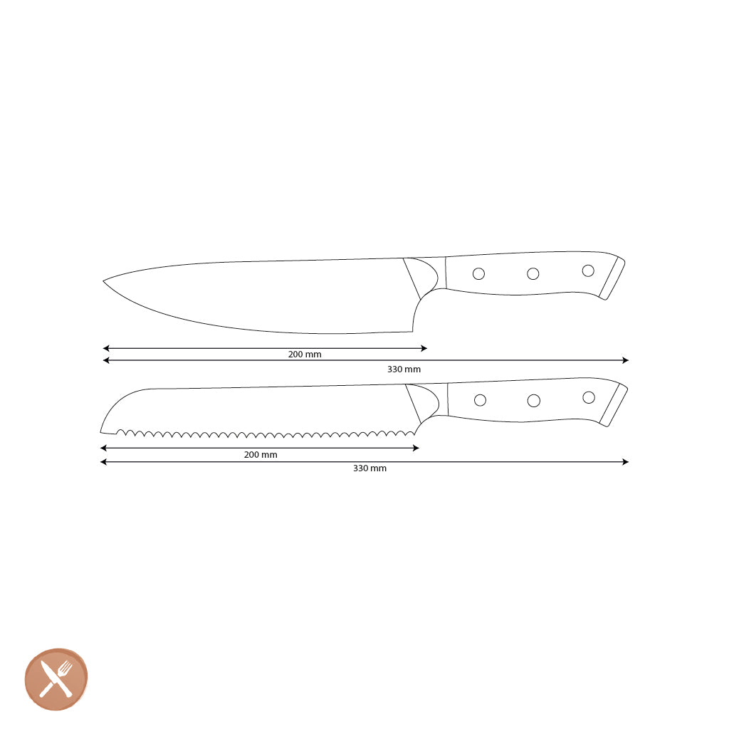 Shinrai Knives - Eclipse 2-Piece Damascus Knife Set - Chef's Knife + Bread Knife