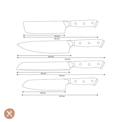 Shinrai Knives - Eclipse 4-Piece Damascus Knife Set - Chef's Knife + Nakiri + Santoku + Bread Knife