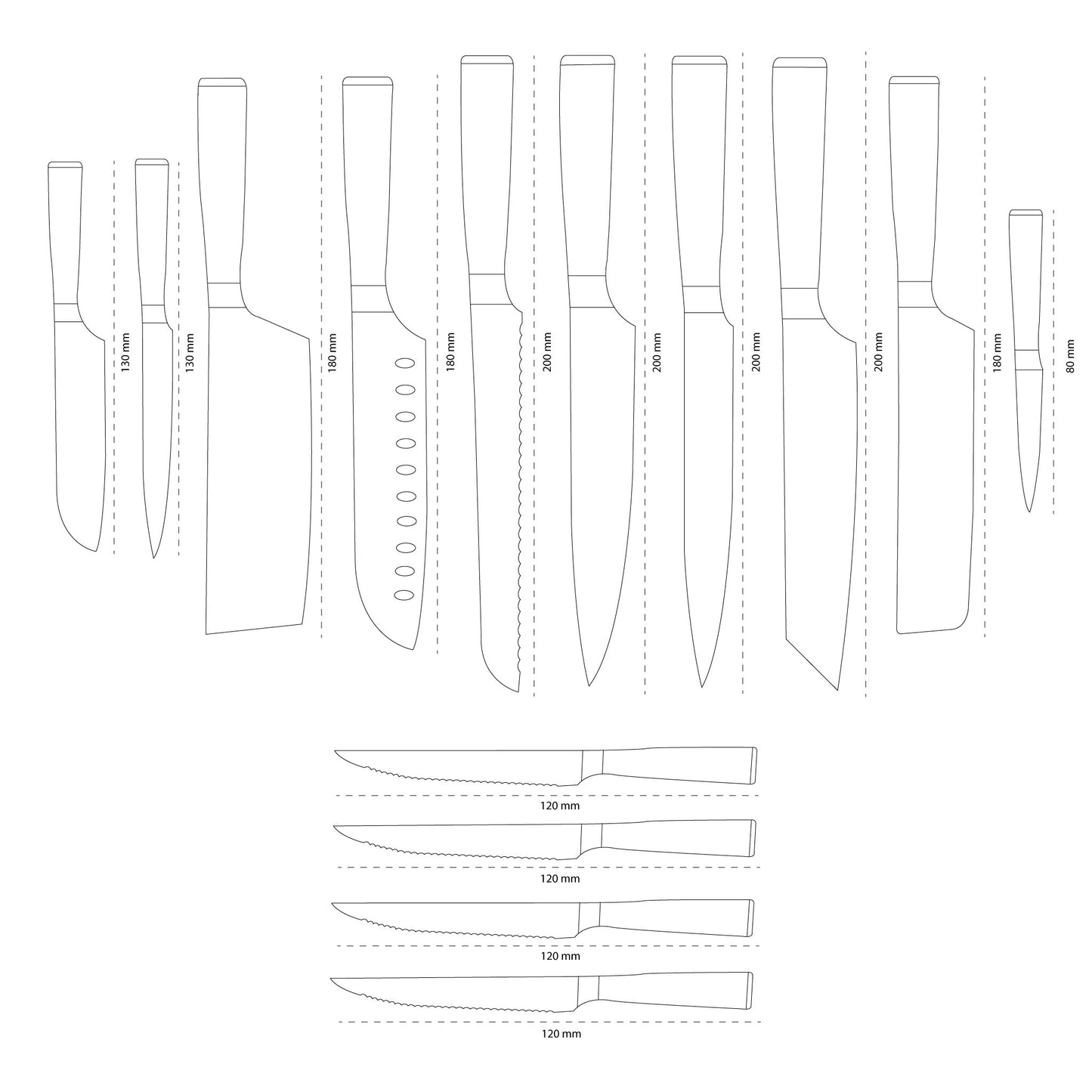 Shinrai Knives - Ensemble de 14 couteaux imprimés Damas - Ensemble Master Collection XXL