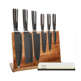 Shinrai Knives - Hammered Stainless Steel 6-Piece Knife Set + Knife Block + Sharpening Stone