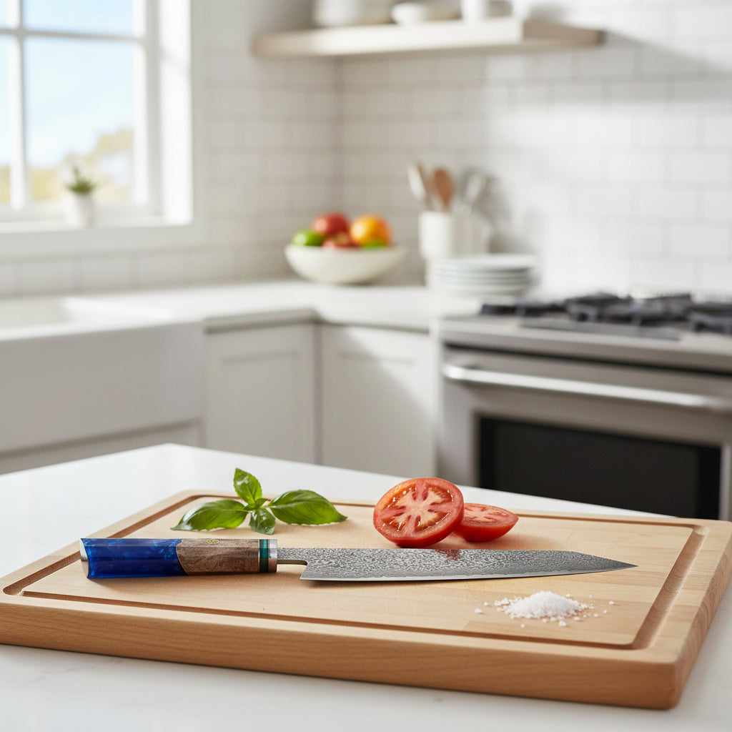 Shinrai Knives - Sapphire Octagon Damascus Kiritsuke 23 cm - Special Edition