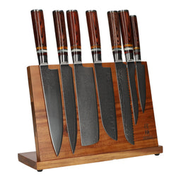 Shinrai Knives - Micarta Jewels 7-Piece Damascus Knife Set + Magnetic Knife Block Single-Edged