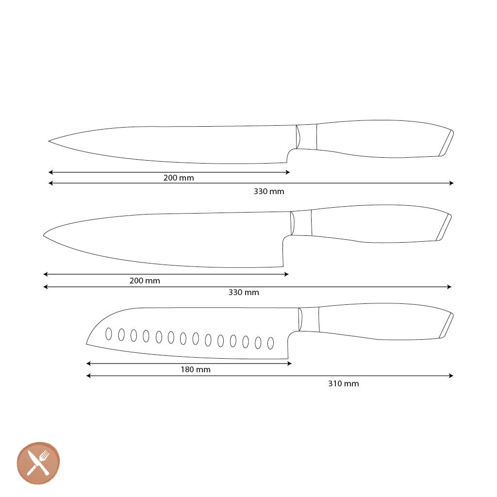 Shinrai Knives - Damask Pakka Wood 3-Piece Knife Set