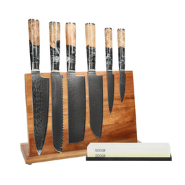 Shinrai Knives - Epoxy Onyx 6-Piece Knife Set + Knife Block + Sharpening Stone