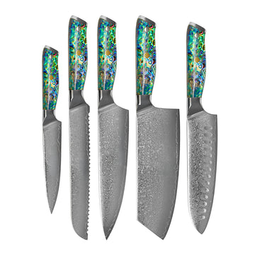 Shinrai Knives - Mother of Pearl Jewels Series 5-piece Damascus Knife Set