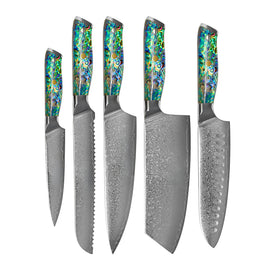 Shinrai Knives - Mother of Pearl Jewels Series 5-piece Damascus Knife Set