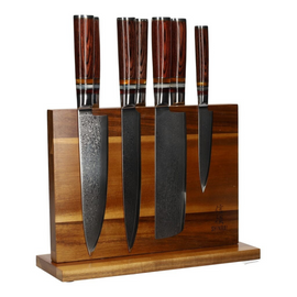 Shinrai Knives - Micarta Jewels 7-Piece Damascus Knife Set + Magnetic Knife Block Double Sided