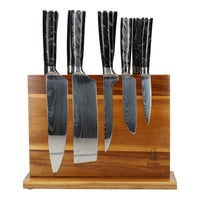 Epoxy Onyx Damascus Print 9-Delige Messenset + Messenblok Messenset met blok Shinrai Japan 