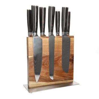 Couteaux Shinrai - Coffret de 7 couteaux à motif damassé + Bloc de couteaux double face Cito avec bloc