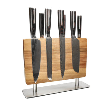 Couteaux Shinrai - Coffret de 7 couteaux à motif damassé + bloc à couteaux - Couteaux Shinrai découpés à l'emporte-pièce