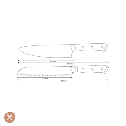 Shinrai Knives - Eclipse 2-delige Damascus Messenset - Koksmes + Broodmes Messenset Shinrai Knives 