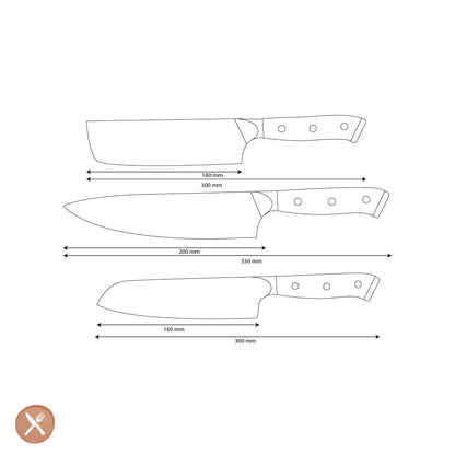 Shinrai Knives - Eclipse 3-delige Damascus Messenset - Koksmes + Nakiri + Santoku Messenset Shinrai Knives 