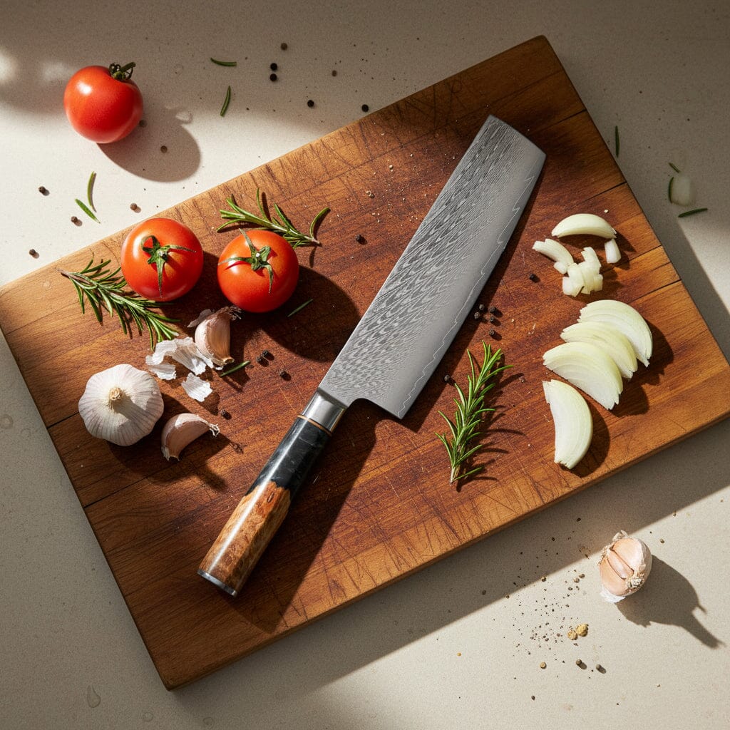 Shinrai Knives - Epoxy Onyx 3-delige Damascus Messenset - Koksmes + Nakiri + Santoku Messenset Shinrai Knives 