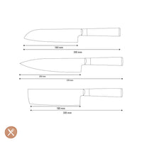Shinrai Knives - Hammered Damast BR 3-delige Messenset - Koksmes + Nakiri + Santoku Messenset Shinrai Knives 
