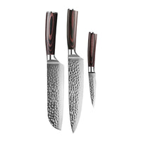 Shinrai Knives - Hammered RVS 3-delige Messenset - Koksmes + Santoku + Schilmes Messenset Shinrai Knives 