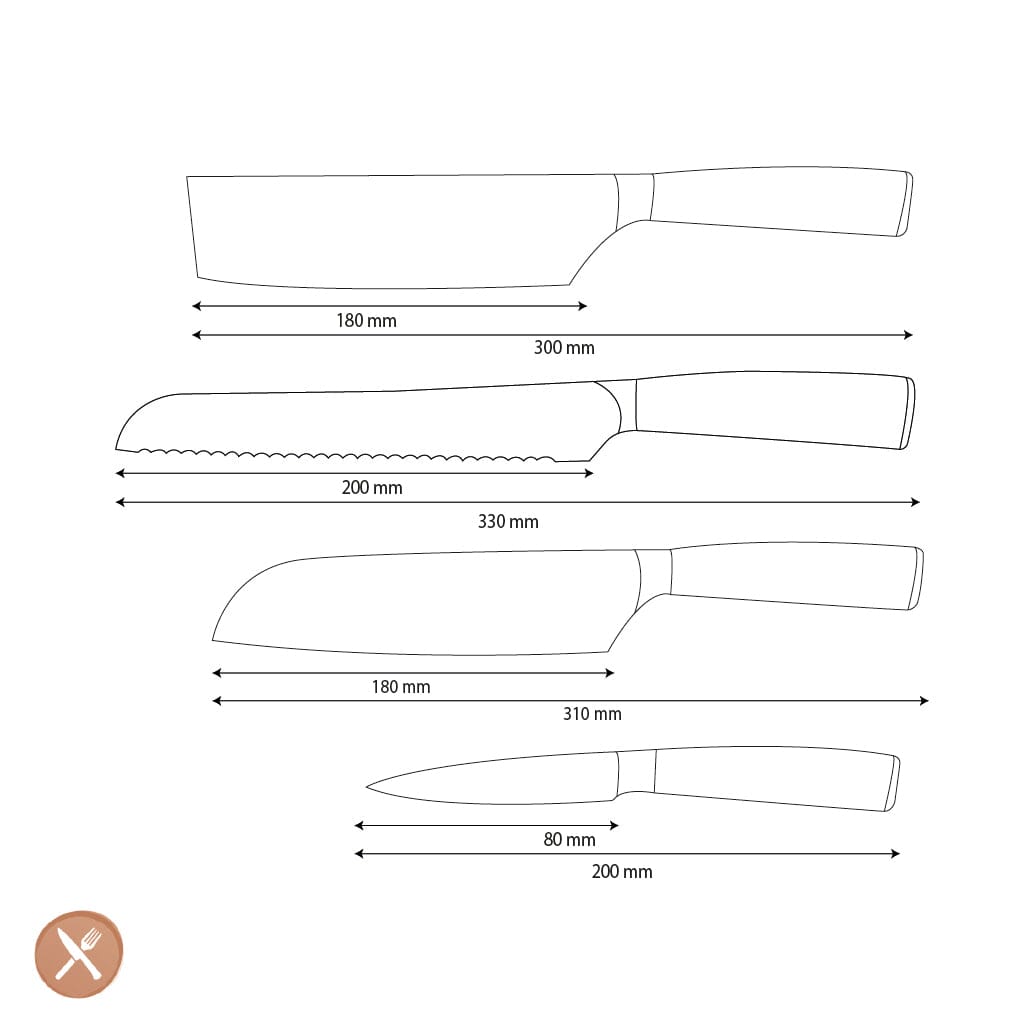 Shinrai Knives - Hammered RVS 4-delige Messenset - Santoku + Broodmes + Nakiri + Schilmes Messenset Shinrai Knives 