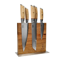 Couteaux Shinrai - Coffret de 5 couteaux Hikari Damascus + Bloc à couteaux double face Cito