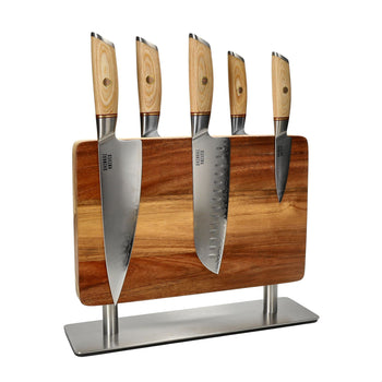 Shinrai Knives - Hikari Damascus 5-delige messenset + Messenblok Stans Messenset met blok Shinrai Knives 