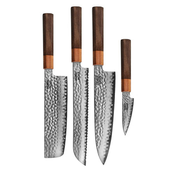 Couteaux Shinrai - Kigami Exclusive Damascus 4 pièces - Couteau de chef + Couteau à pain + Nakiri + Couteau d'office Ensemble de couteaux Shinrai Knives