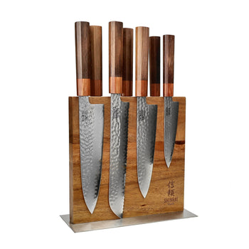 Couteaux Shinrai - Coffret exclusif Kigami en acier damassé 7 pièces + bloc à couteaux double face Cito